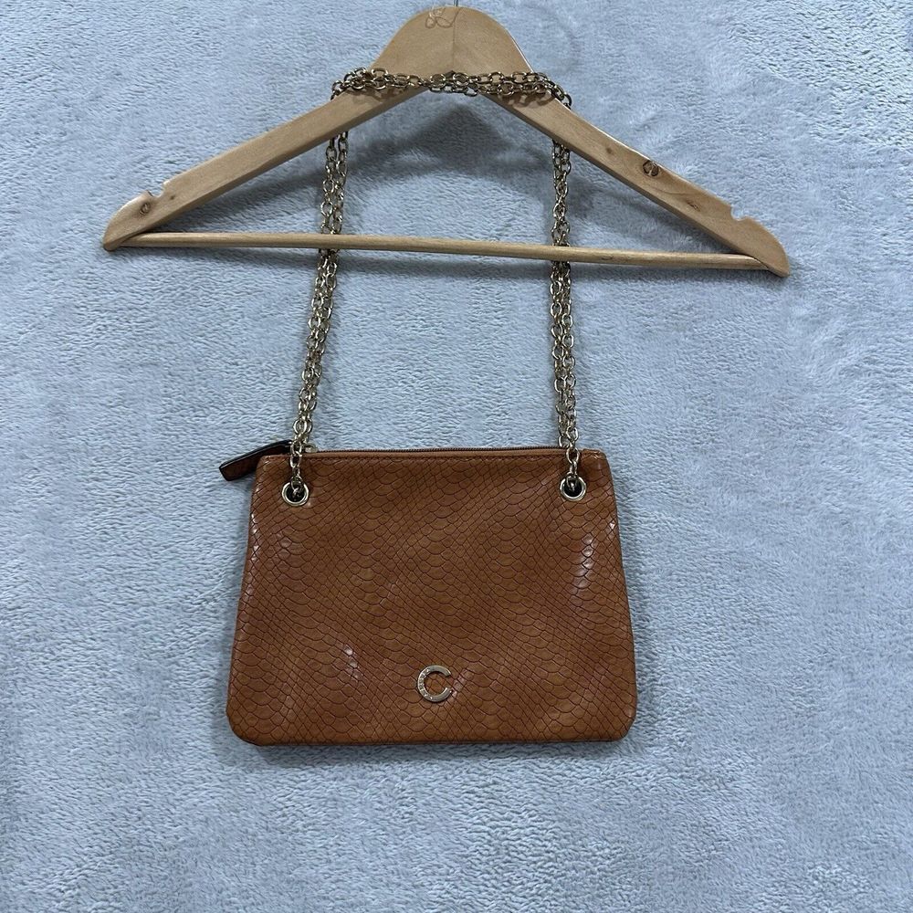 Carrera Ladies Dpt. Crossbody Bag Brown Croc Faux Leather Gold Chain Italian